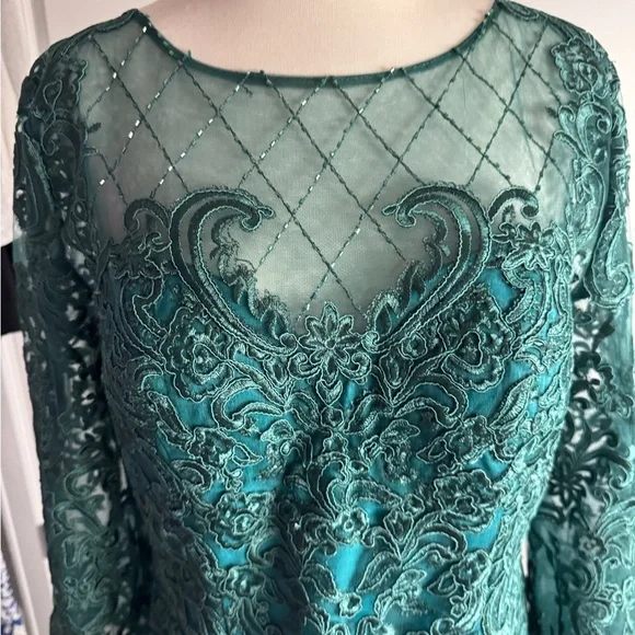 Mother Of The Bride Knee Length Chiffon Lace Formal Dress Teal Green SZ 12 NWOT - Picture 5 of 14